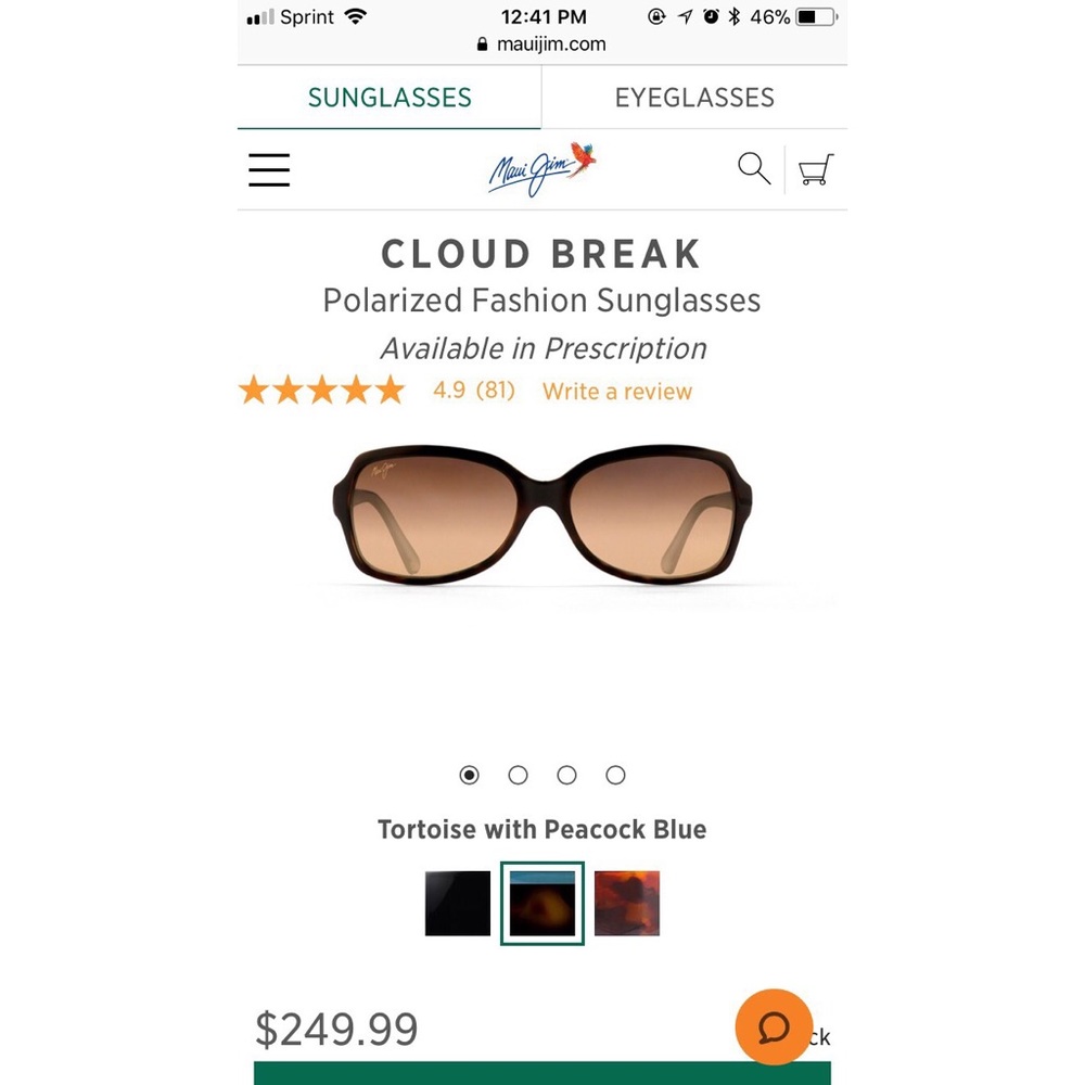 MAUI JIM cloud break tortoise and blue sunglasses